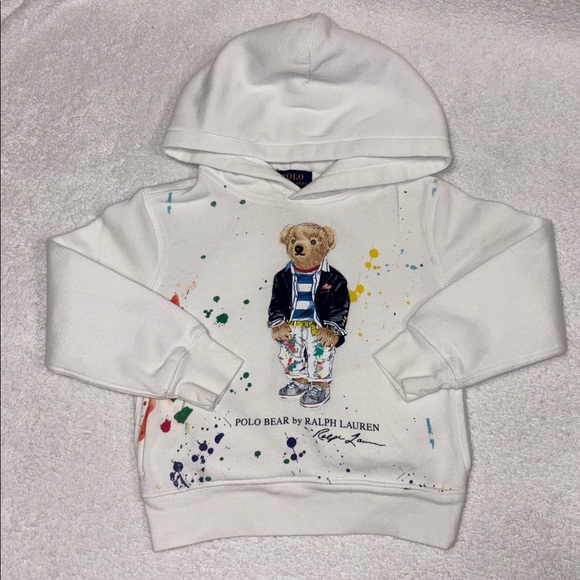 Ralph Lauren Other - Ralph Lauren White Hoodie with Polo Bear and Paint Splatter unisex 3t